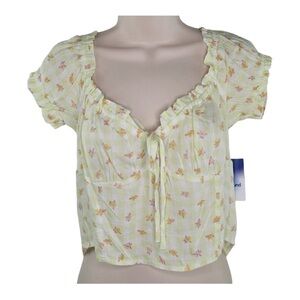 Abound Womens Green Limecream Picnic Check Cropped Top